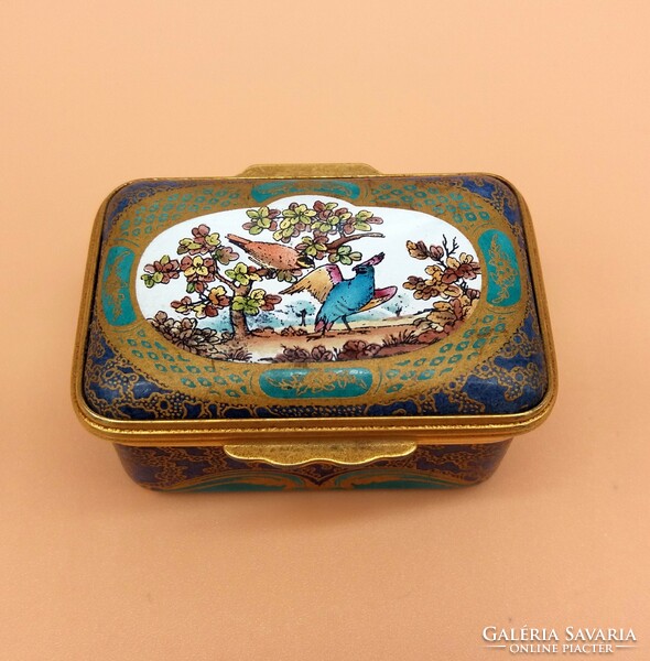 English porcelain box Sevres model from the Wallace collection with enamel decoration and metal fittings