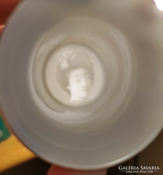 Japanese lithophane porcelain sake cup set