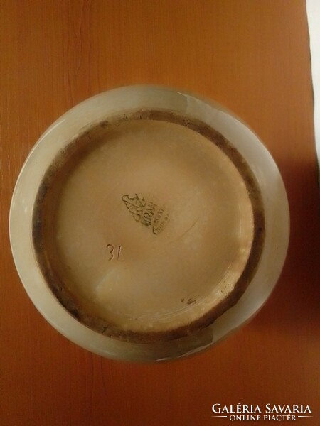 Old Kispest granite faience ceramic bowl with handle, handle, marked, around 1930, large size 3l