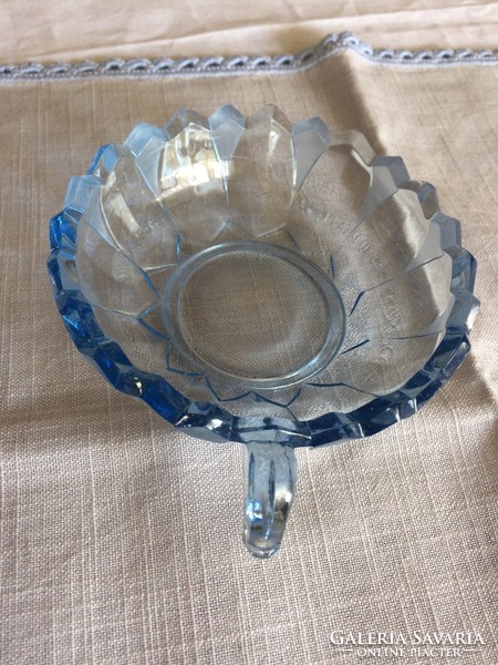 Old blue glass bowl with handles