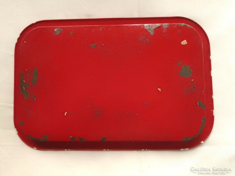 Cheerful, red enamel retro tray with white butterfly from the early 80s