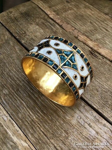 Gold-plated copper bracelet with handmade fire enamel decoration