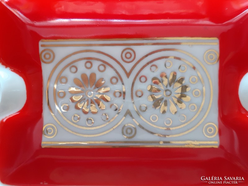 Retro Hollóházi porcelán régi hamutartó piros hamutál hamuzó