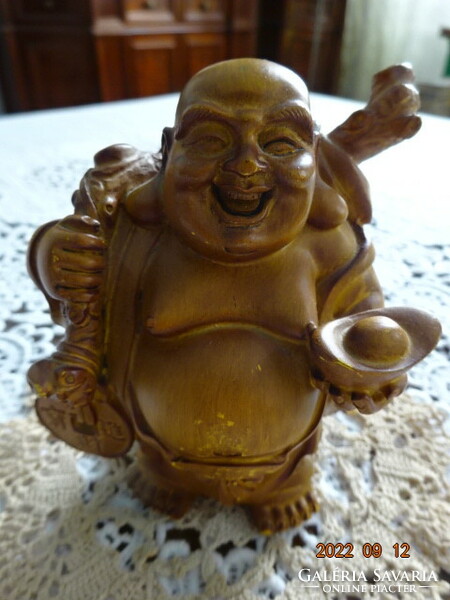 Alabaster, light brown, laughing Buddha statue, height 9 cm. He has!