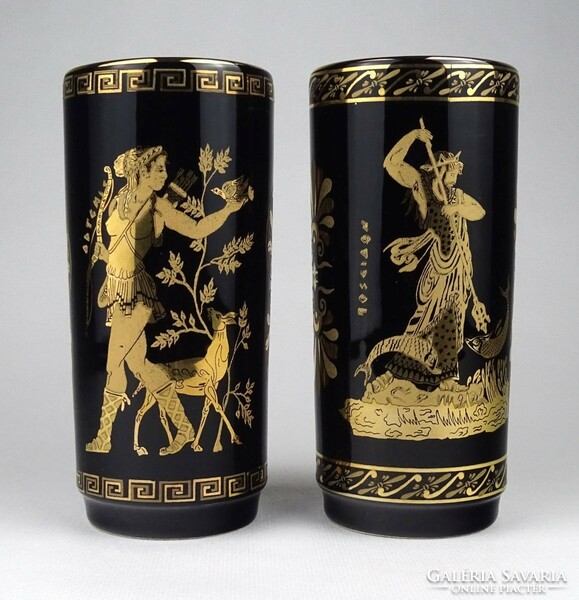 1K448 Aranyozott görög porcelán pohár vagy kupa pár Apolló - Poszeidón 15.5 cm