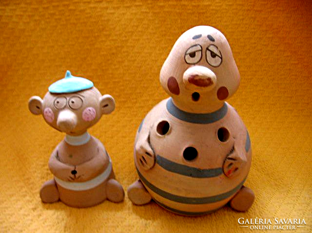2 pcs retro clay ceramic table figurine, pencil holder, money box
