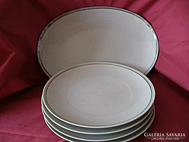 Vintage art deco ezüst széllel Thomas Rosenthal 4 tányér és 1 tál készlet