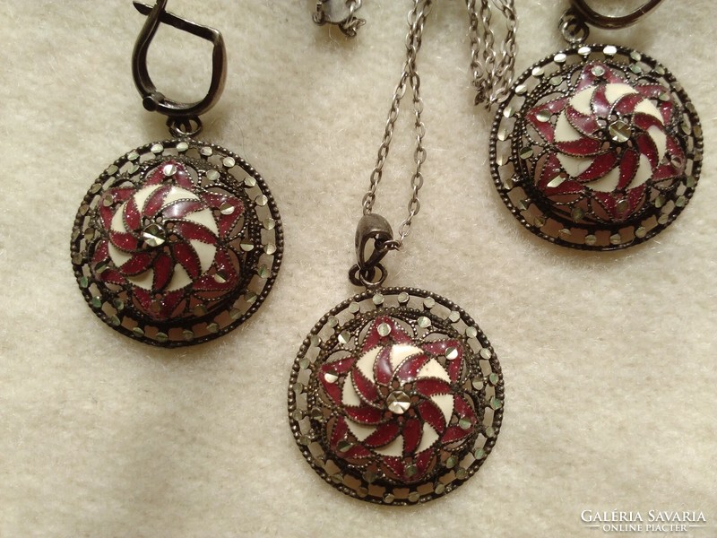 Enameled silver earrings and pendant on an old chain!