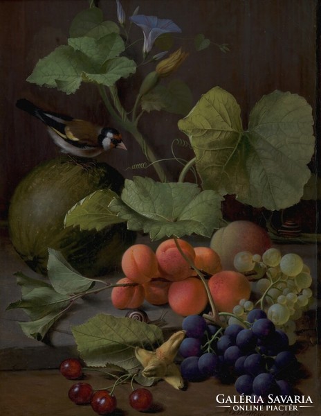 Ottesen - still life with fruits and a bird - blindfold canvas reprint