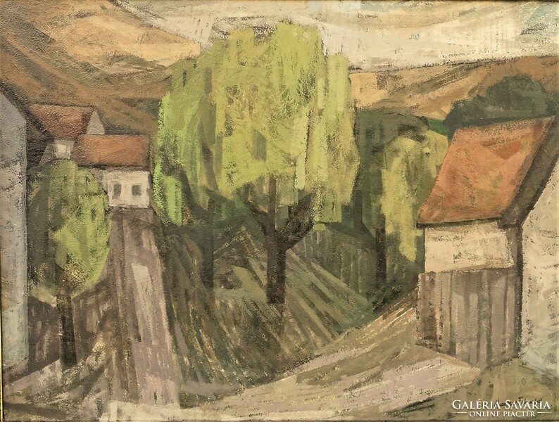 Tibold Nagy (1923 - 1988) constructive landscape c. Gallery painting 86x66cm with original guarantee!