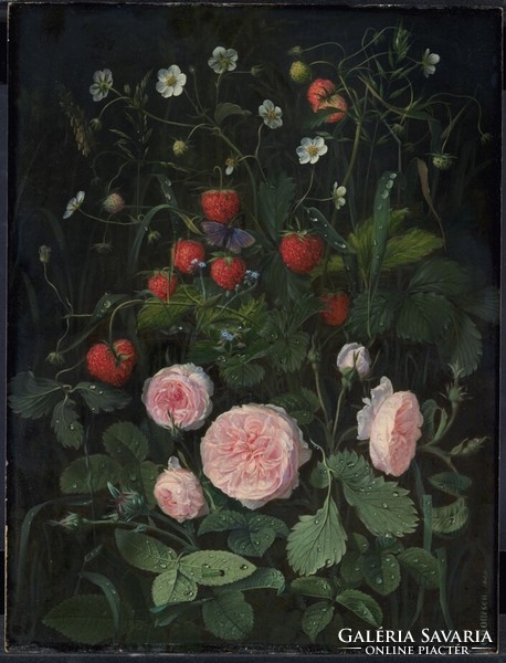 Ottesen - still life with roses and strawberries - blindfold canvas reprint