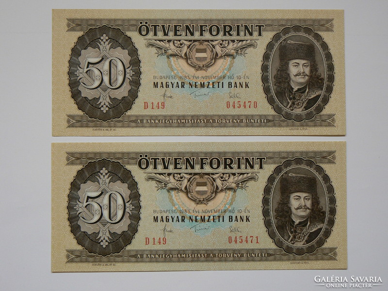Two serial number trackers fifty forints 1983 November 10, Aunc-unc. Banknote, lower serial number!