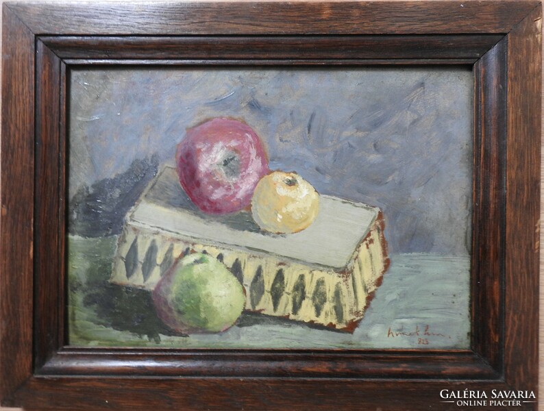 Table still life - marked work - oil / wood painting