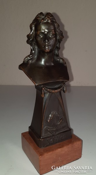 Schiller statue, patinated pewter on a marble base