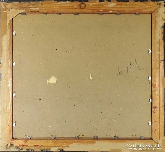1K430 Régi gobelin tájkép mahagóni keretben 48 x 52.5 cm