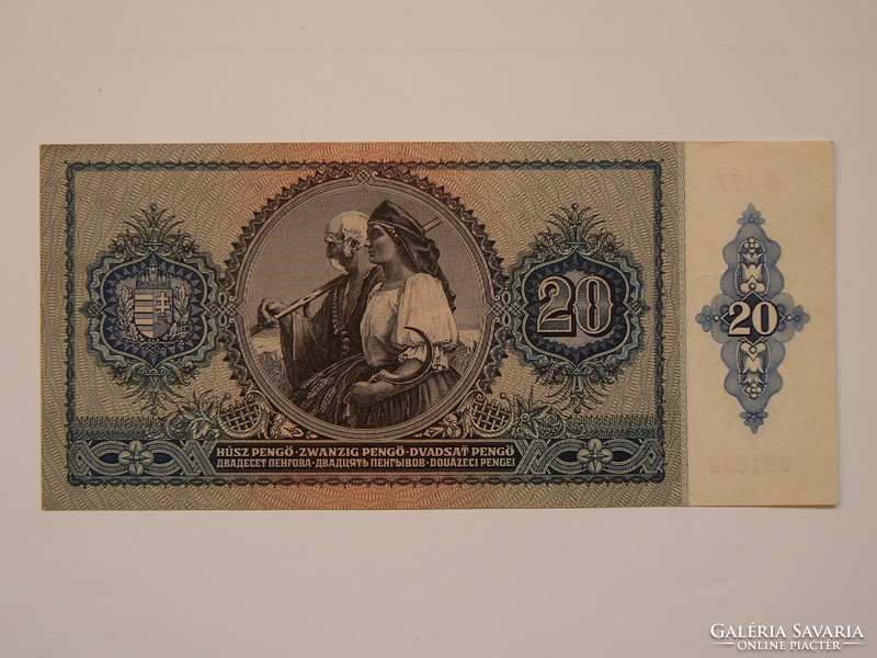 Twenty pengő 15 January 1941. Aunc. Banknote, lower serial number!