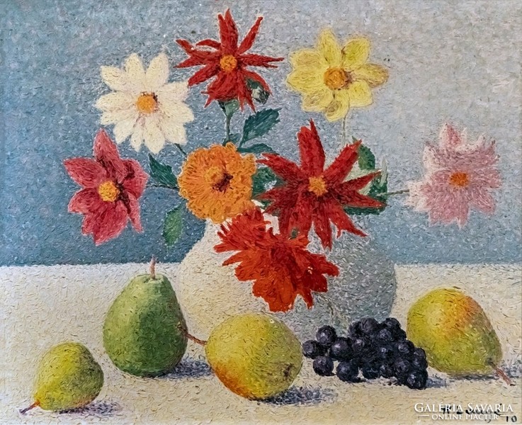 Achille laugé - flowers and pears - canvas reprint