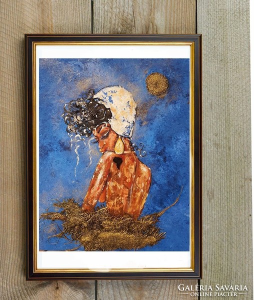 Molnár Ilcsi  "   Színes Afrikás 3. -fűrdőzés a Holdban "  - akril  absztrakt festmény