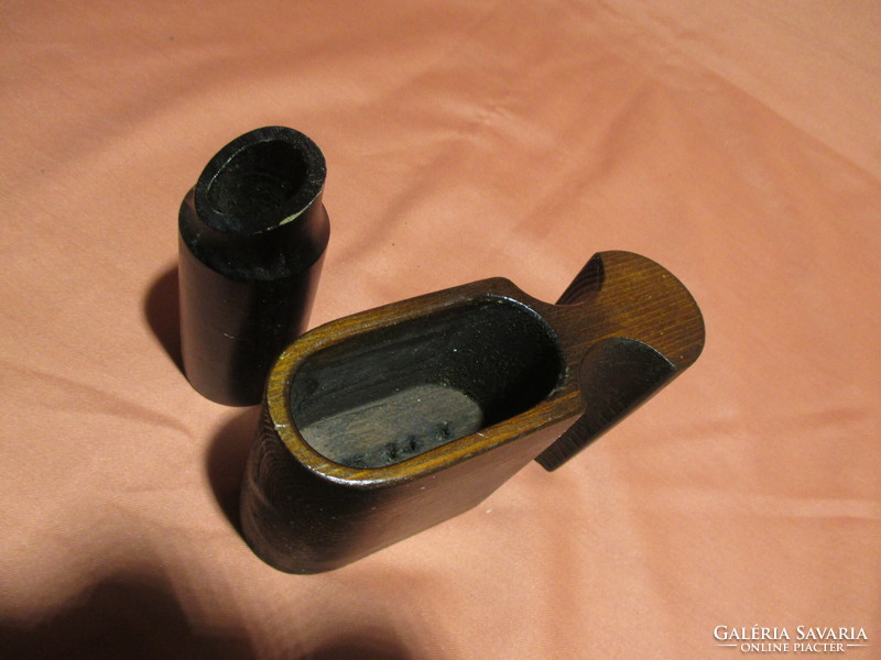 Retro wooden table cigarette and lighter holder from the 80s, smoking set