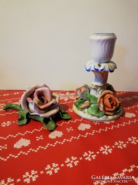 Herend rose and candle holder