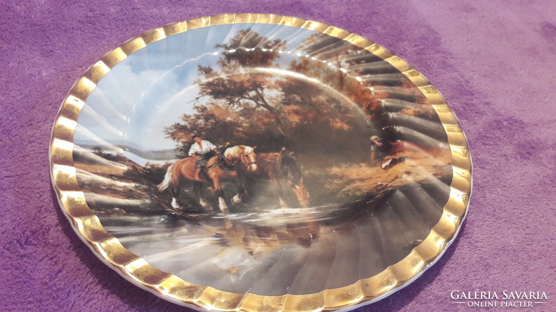 Vidéki lovas jelenetes porcelán tányér, dísztányér (L2972)