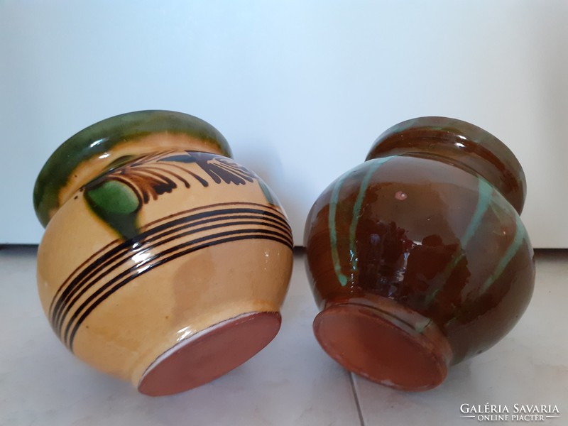 Old folk glazed ceramic jug vintage small jar 2 pcs