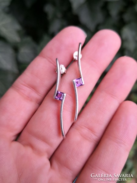 Purple stony silver earrings