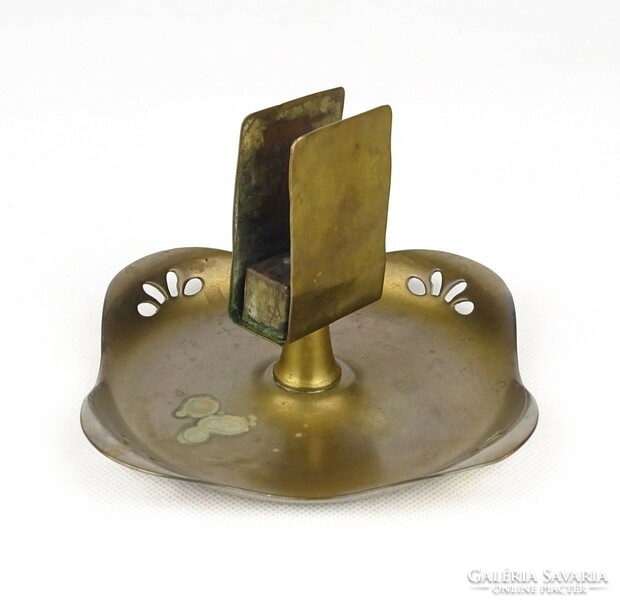 0X636 old art nouveau copper ashtray with match holder