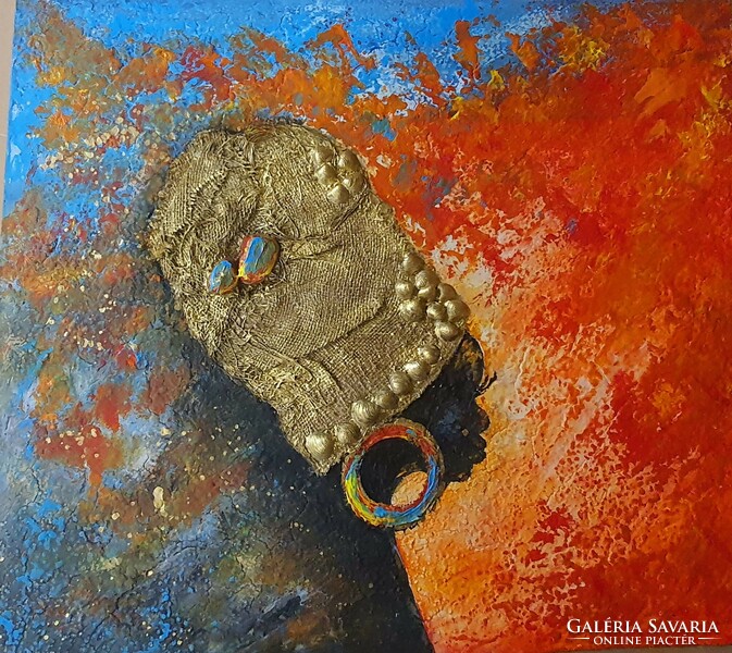 Molnár Ilcsi  "   Színes Afrikás 5. -  Éjjel és nappal a Földön "  - akril  hangulatkép festmény