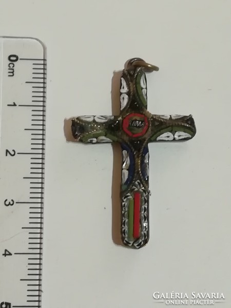 Antique micromosaic crucifix pendant.