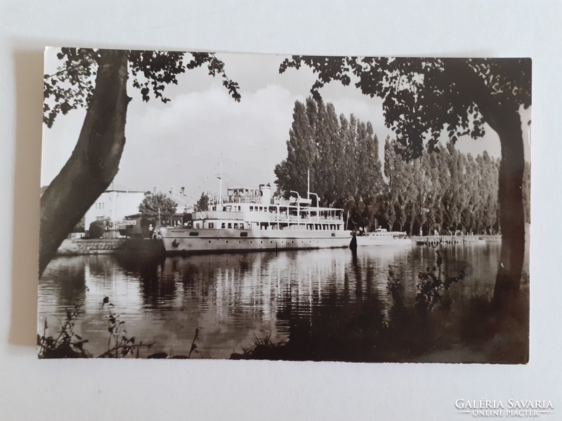 Old postcard Balatonboglár harbor ship retro postcard