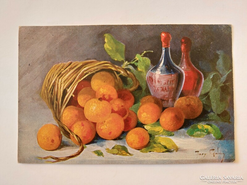 Régi képeslap 1920 Mary Golay levelezőlap gyümölcs csendélet