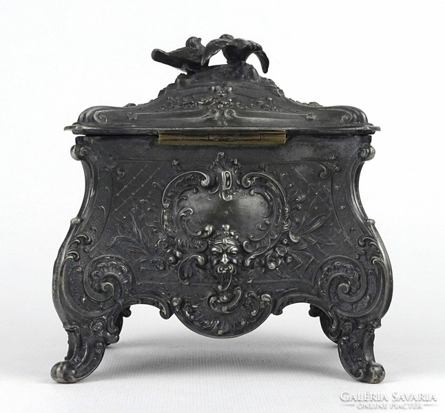 1K493 Antik jelzett madaras barokk osztrák spiáter bonbonier ~1890