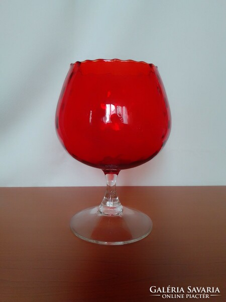 Beautiful large huge red-burgundy brightly colored blown glass goblet, flawless
