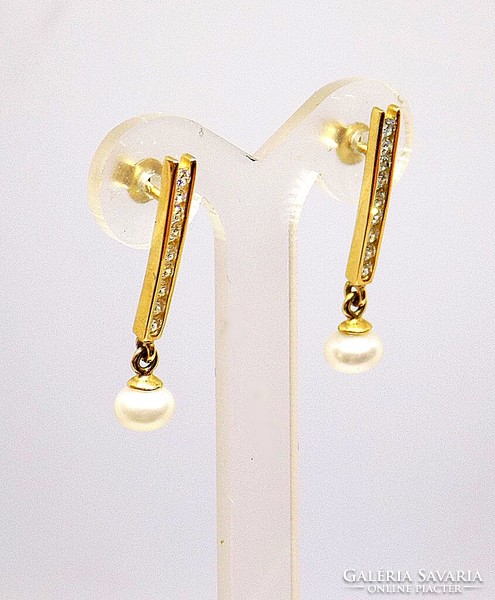 Gold dangling earrings with pearls (zal-au104843)