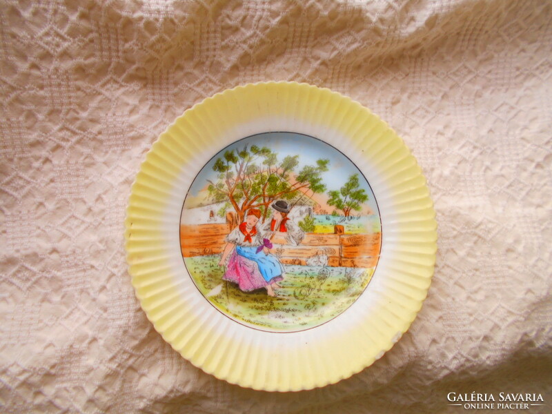 Antik tányér - tükrében kézzel festett falusi jelenet