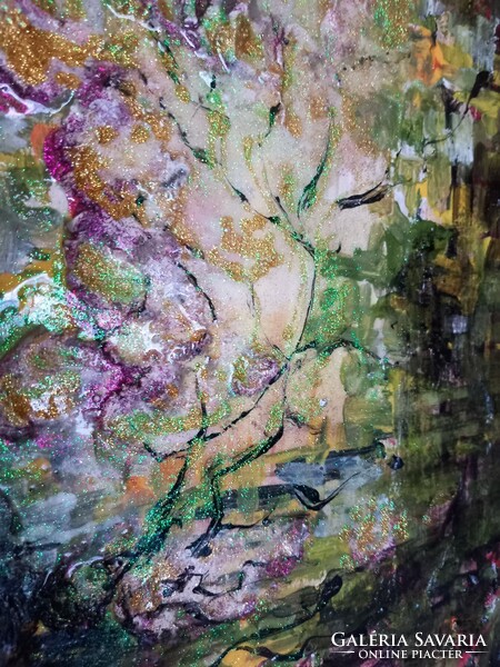 "Virág-abszrakt" 45 x30 cm es dombor-műgyanta-zománc festmény farostlemezen
