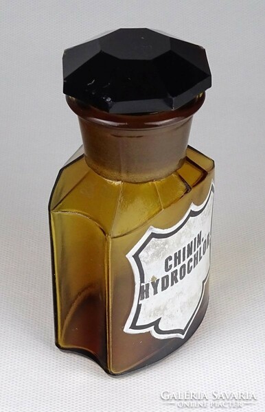 1K502 antique amber brown stoppered apothecary bottle quinine hydrochlor 12 cm