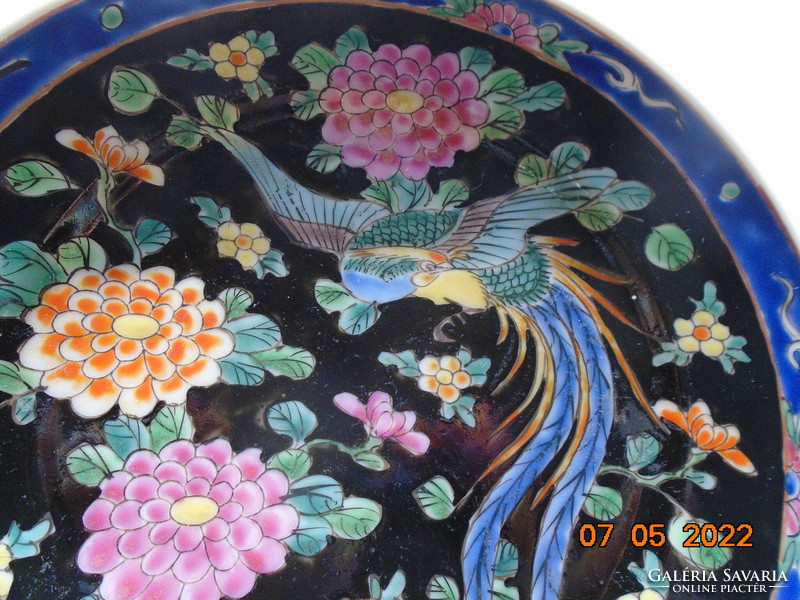 Japanese Meiji wall plate with hand-painted bird of paradise and peonies