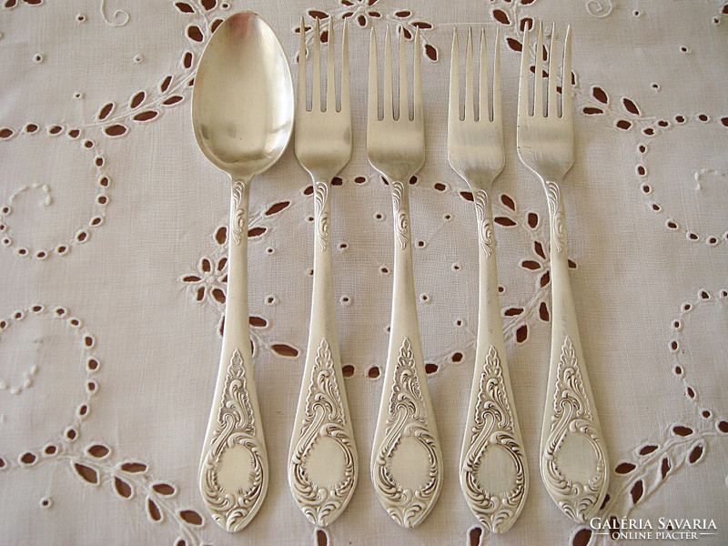 Old Russian cutlery with decorative handle metal fork spoon 5 pcs