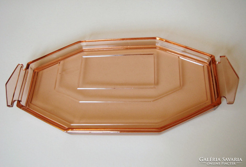 Old art deco glass tray with pink glass serving tray