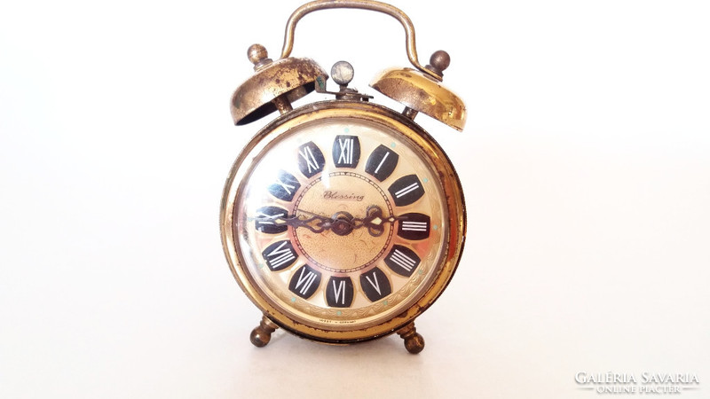 Old west germany blessing table clock with vintage metal alarm clock