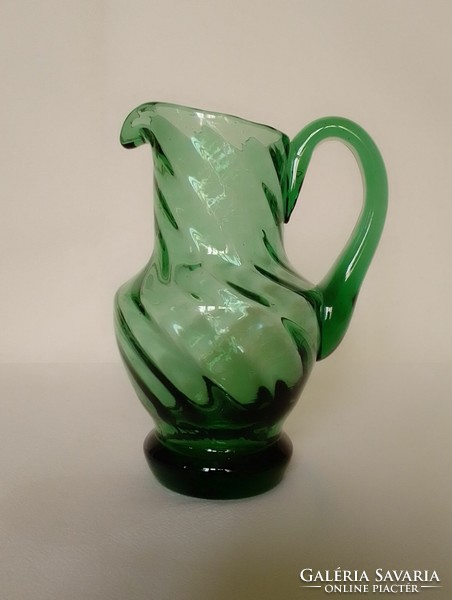 Molded, twisted ribbed small green glass jug, flawless