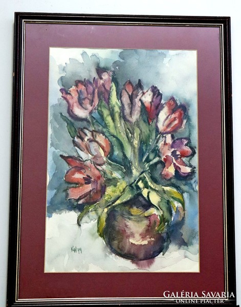Beautifully painted, decoratively marked floral still life
