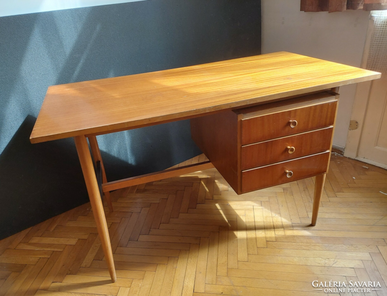 Retro beech desk with drawers