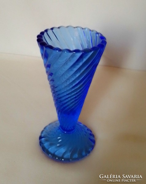Small blue twisted cast glass vase, violet vase, thick wall