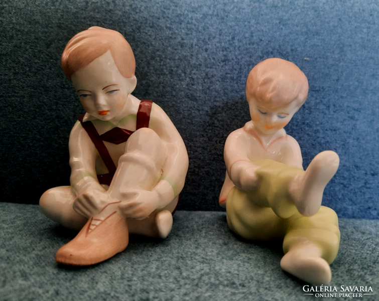 Aquincum dressed up boy and girl, klzi painted porcelain figure