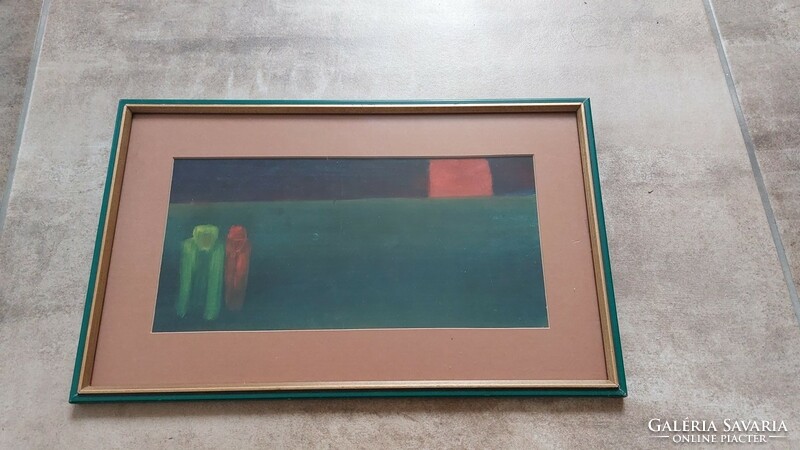 (K) Nívós absztrakt festmény 38x23 cm kerettel