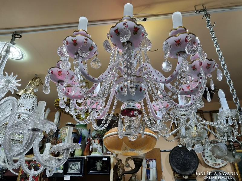 Old renovated Czechoslovak crystal chandelier