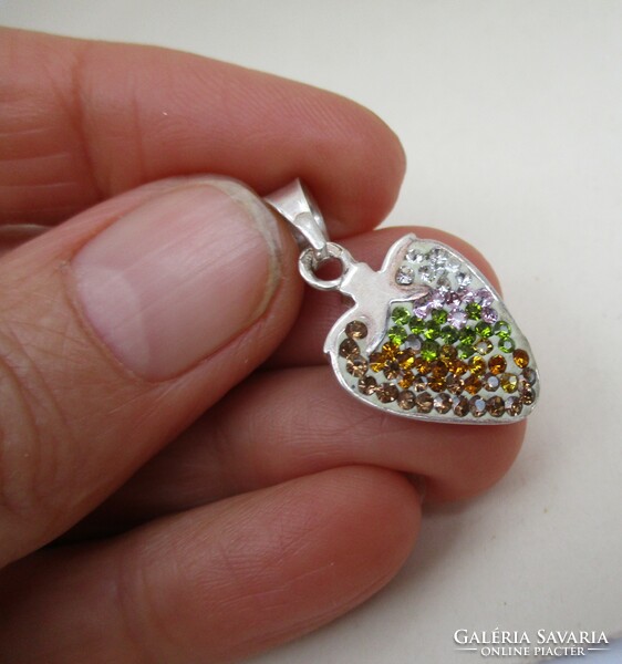 Wonderful heart silver pendant with rainbow stones